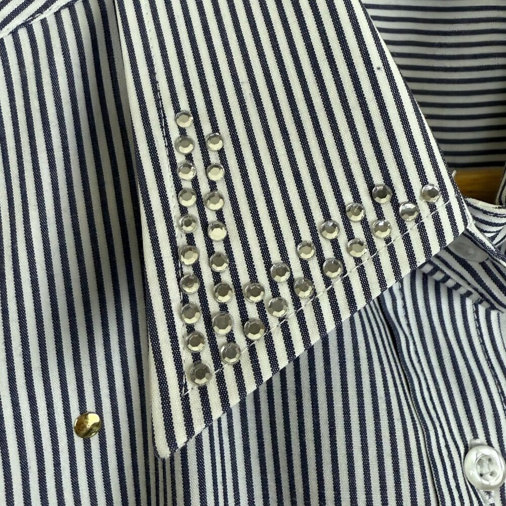 Cactus California Vtg 90s Shirt Women’s L/XL Blue White Stripe Embroidered Rose - Picture 6 of 14